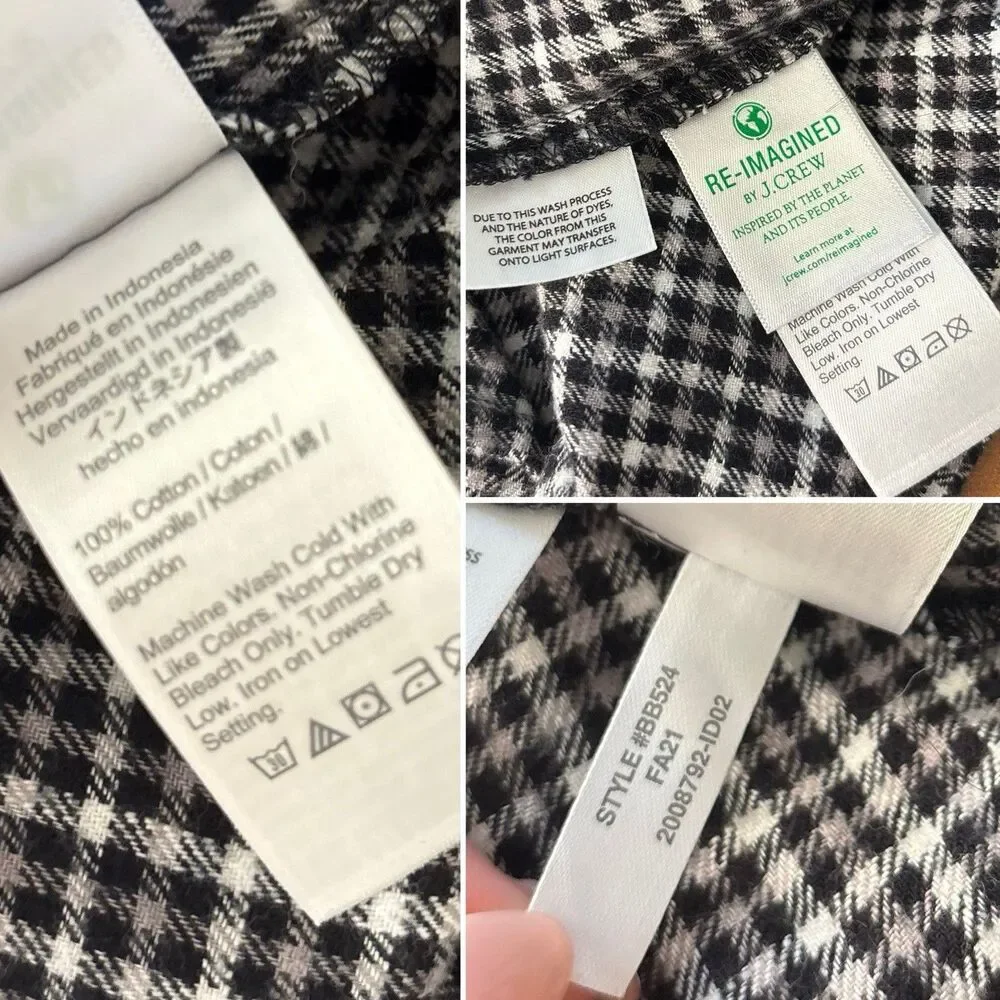 J Crew Popover Dress Brushed Flannel Black Gray Check Pockets Women’s XL BB524